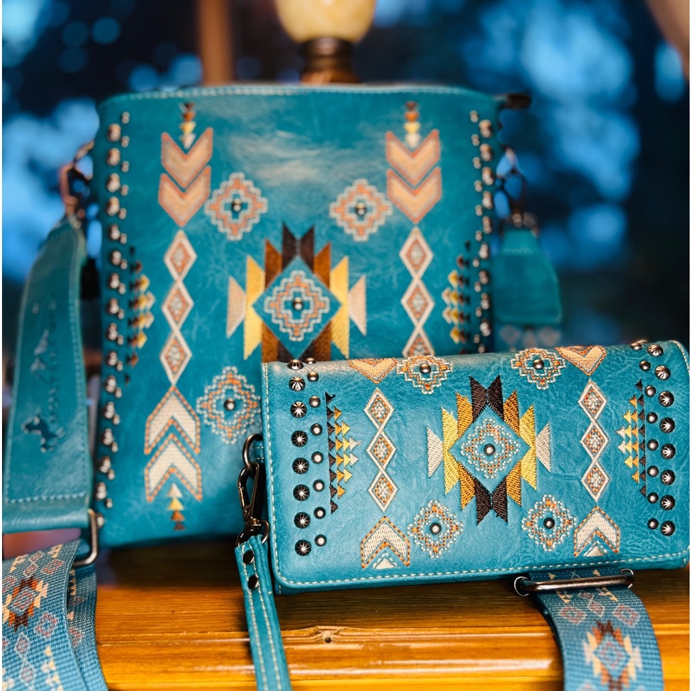 Boho Western Concealed Carry Bag & Matching Wallet Set  Aztec Native American